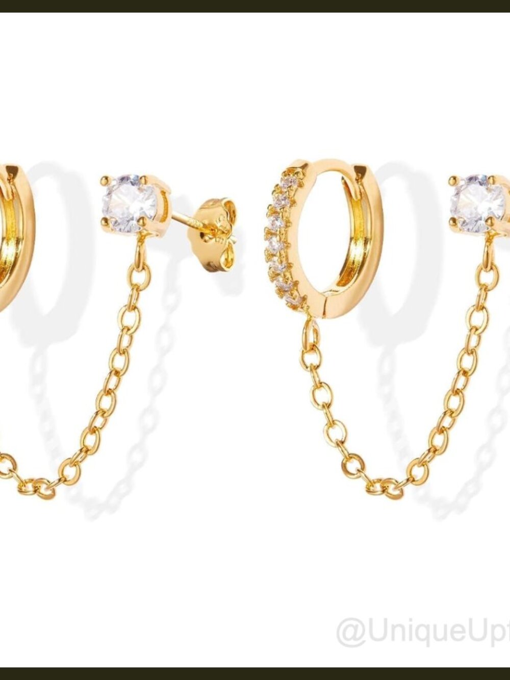 Gold Plated Chain Hoop Earrings with Cubic Zirconia Dangle Design